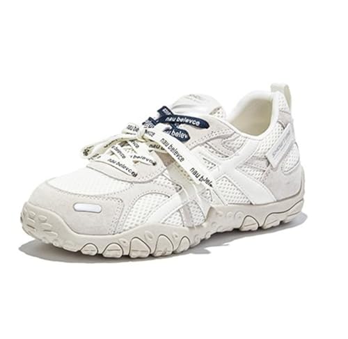 100junzidao Damen Sneaker aus Kunstleder mit erhöhtem Plateau niedrigem Schaft Dicker Sohle Schnürung atmungsaktivem Mesh leichtem Komfort Tennis Laufschuh von 100junzidao