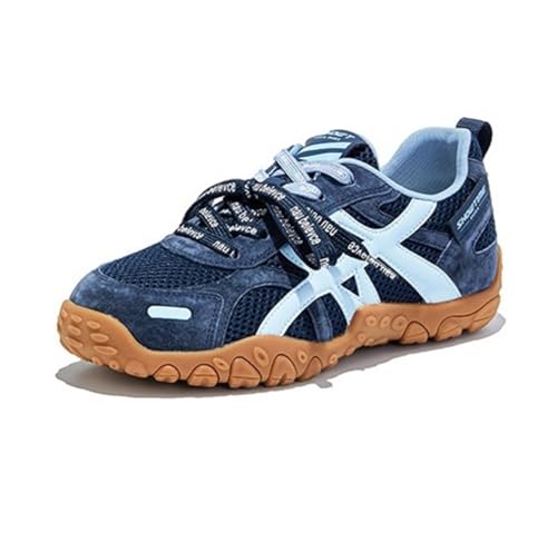 100junzidao Damen Sneaker aus Kunstleder mit erhöhtem Plateau niedrigem Schaft Dicker Sohle Schnürung atmungsaktivem Mesh leichtem Komfort Tennis Laufschuh von 100junzidao