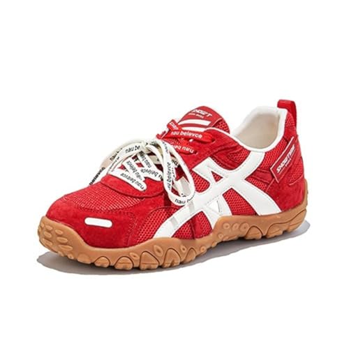 100junzidao Damen Sneaker aus Kunstleder mit erhöhtem Plateau niedrigem Schaft Dicker Sohle Schnürung atmungsaktivem Mesh leichtem Komfort Tennis Laufschuh von 100junzidao