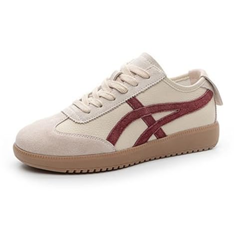 100junzidao Damen Sneaker mit Dicker Sohle lässige Schnürschuhe mit Plateau Tennis und Laufschuhe Bequeme Retro Klassiker vielseitige atmungsaktive Flache Sneaker von 100junzidao