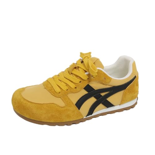 100junzidao Damen-Sneaker mit Plateau im koreanischen Ins-Stil Color-Blocking Retro-Laufschuhe 3 cm Absatz atmungsaktive Freizeitsportschuhe Gelb 35 von 100junzidao