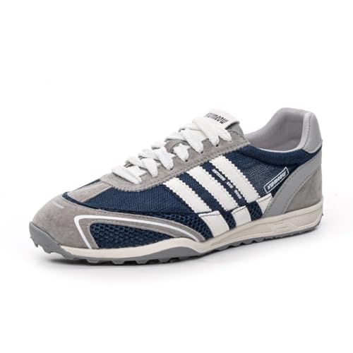 100junzidao Damen Sneaker mit Plateausohle Dicker Sohle Mesh atmungsaktiv klassisch Schnürung Leder leicht lässig Tennis Lauf Walking und Trainingsschuhe Blau 37 von 100junzidao