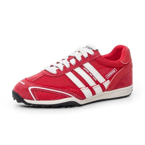 100junzidao Damen Sneaker mit Plateausohle Dicker Sohle Mesh atmungsaktiv klassisch Schnürung Leder leicht lässig Tennis Lauf Walking und Trainingsschuhe Rot 35 von 100junzidao