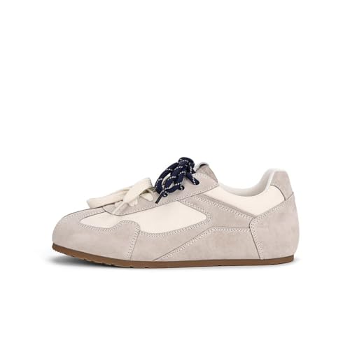 100junzidao Damen-Sneaker mit erhöhtem Absatz Lässige Trainingsschuhe im College-Stil Modische Freizeitschuhe mit doppeltem Riemen Wildleder Retro Weiß 35 von 100junzidao