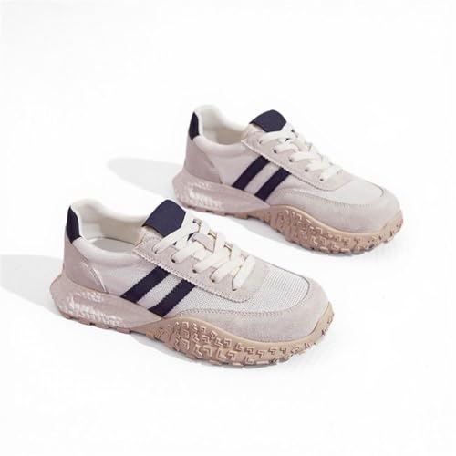 100junzidao Damen-Sneakers Mesh Atmungsaktive modische Freizeitschuhe Plateauschuhe Erhöhte Trainingsschuhe Leichte rutschfeste Laufschuhe Beige 40 von 100junzidao