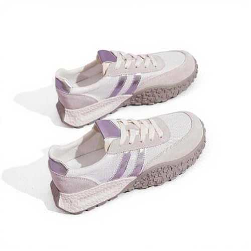 100junzidao Damen-Sneakers Mesh Atmungsaktive modische Freizeitschuhe Plateauschuhe Erhöhte Trainingsschuhe Leichte rutschfeste Laufschuhe Lila 35 von 100junzidao