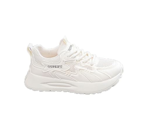 100junzidao Damen-Sneakers Mesh Atmungsaktive modische Freizeitschuhe Plateauschuhe Klobige Trainingsschuhe Leichte rutschfeste Laufschuhe Weiß 39 von 100junzidao
