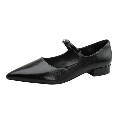 100junzidao Damen Spitze Zehe Mary Jane Heels Flach Elegant Bequem Temperament Hunderte mit Kleid Schuhe Einfach Leichtgewicht Gericht Ballettschuhe Schwarz 38 von 100junzidao