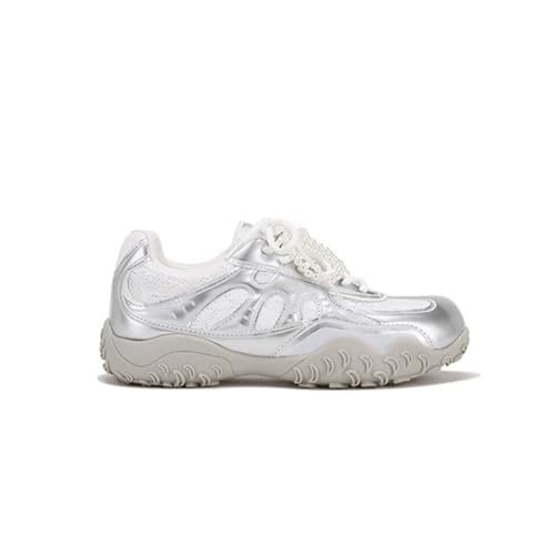 100junzidao Damen-rutschfest-Laufschuhe, modische Freizeitschuhe für das Training mit halbmondförmigen Gummisohlen für Rutschfestigkeit und Abriebfestigkeit Silber 38 von 100junzidao