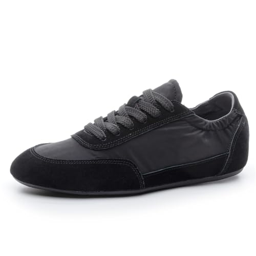 100junzidao Damen weiche Leder-Retro-Ballett-Derby-Sneaker Weiche Sohle Bequeme Schnürschuhe Flache Schuhe Bequeme weiße modische Sport-Wanderschuhe für Damen Schwarz 38 von 100junzidao