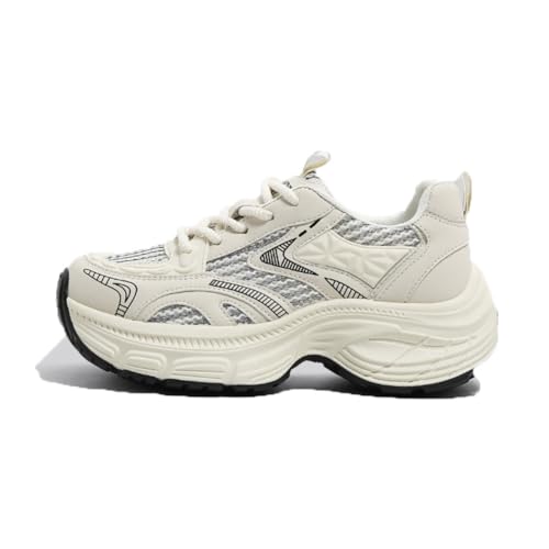 100junzidao Damenmode-Laufschuhe Chunky Sneakers Outdoor-Trainings-Reiseschuhe Fitness Walking Sport Langsam Bequem Atmungsaktiv Nicht stickig Beige 35 von 100junzidao