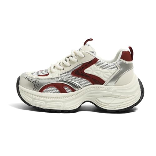 100junzidao Damenmode-Laufschuhe Chunky Sneakers Outdoor-Trainings-Reiseschuhe Fitness Walking Sport Langsam Bequem Atmungsaktiv Nicht stickig Rot 39 von 100junzidao