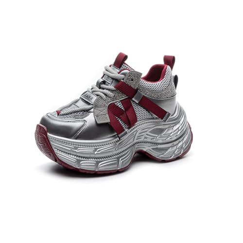100junzidao Damenmode Plateau Sneakers Lässig Peplum Training Kleiner Leicht Höhe erhöhende Schuhe Laufen Laufen Täglich Einzelschuhe Rot 37 von 100junzidao