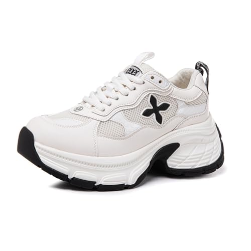 100junzidao Damenmode-Sneakers Leder-Splicing Mode Atmungsaktive Laufschuhe Low Top Trainingsschuhe Outdoor Fitness-Sportschuhe Weiß 39 von 100junzidao