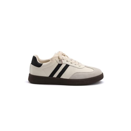100junzidao Flache Wanderschuhe für Damen Leder Colour-Block Modische rutschfeste Sneaker Sportschuhe Schlichtes Design Bequem Vielseitig Beige 38 von 100junzidao