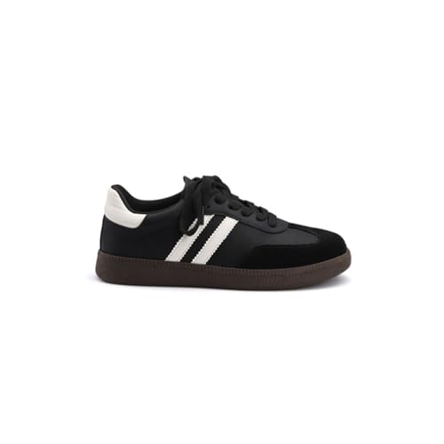 100junzidao Flache Wanderschuhe für Damen Leder Colour-Block Modische rutschfeste Sneaker Sportschuhe Schlichtes Design Bequem Vielseitig Schwarz 37 von 100junzidao