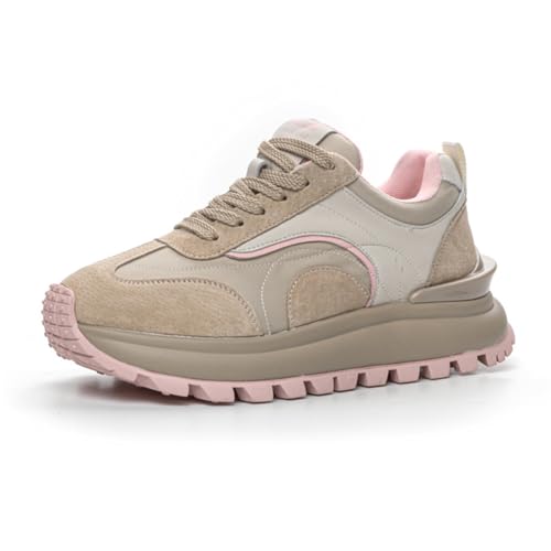 100junzidao Frauenmode Casual Schuhe Anti-Rutsch Low-Top Trainingsschuhe Leichtes Studenten-Langlaufsneakers Körperverlängernde von 100junzidao