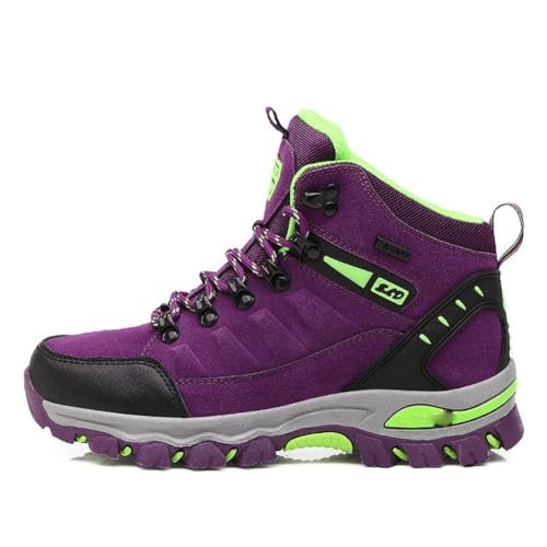 100junzidao Hochgeschnittene wasserdichte Bergstiefel All-Terrain-Wander-Trainings-Walkingschuhe rutschfeste strapazierfähige Reiseschuhe Lila 38 von 100junzidao