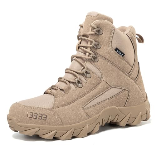 100junzidao Hohe Wanderstiefel für Herren und Damen rutschfeste wasserdichte Wanderschuhe Schnürschuhe Trekking-Trainingsschuhe Beige 42 von 100junzidao