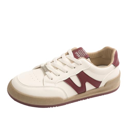 100junzidao Klassische Retro-Sneakers für Damen Koreanischer Ins-Stil Modische Sportschuhe Atmungsaktive PU-Plateaus Lässige Schnürschuhe Wanderschuhe Rot 37 von 100junzidao