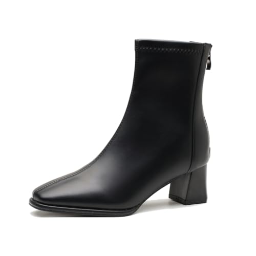 100junzidao Knöchelstiefel mit Dickem Absatz für Damen, 5cm Mittelhohe Chelsea Stiefeletten mit Hinterem Reißverschluss, Vielseitige Bequeme Arbeitsschuhe für den Ganztägigen von 100junzidao
