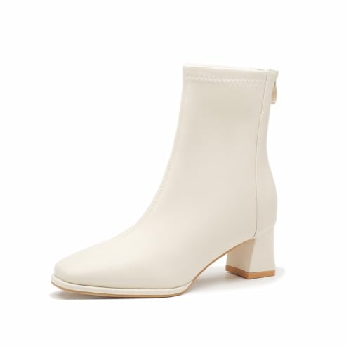 100junzidao Knöchelstiefel mit Dickem Absatz für Damen, 5cm Mittelhohe Chelsea Stiefeletten mit Hinterem Reißverschluss, Vielseitige Bequeme Arbeitsschuhe für den Ganztägigen von 100junzidao