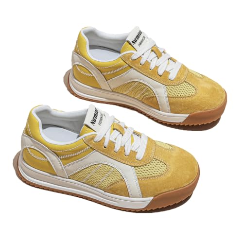 100junzidao Koreanische Stil Plateform Sneakers Damen 8cm Höhenzunahme Leder und Atmungsaktives Mesh Trainingsschuhe Leicht, Bequem mit Fußgewölbeunterstützung von 100junzidao