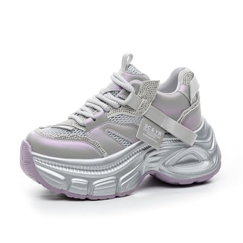 100junzidao Laufschuhe für Damen Mode Innenhöhe verstellbare Sneaker Leder PU Strasssteine Leicht Atmungsaktiv rutschfest Polyurethan Rosa 36 von 100junzidao