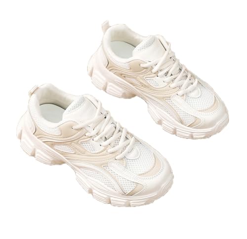 100junzidao Laufschuhe für Damen mit Dicker Sohle Modische Freizeitschuhe für Studentinnen Spaziergänge, Sport Leicht Atmungsaktiv Geeignet für Studentinnen Beige 38 von 100junzidao