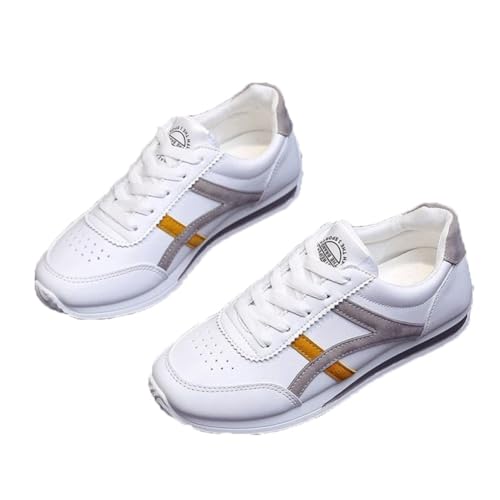 100junzidao Laufschuhe für Damen mit Obermaterial aus Leder Modische Freizeitschuhe Leichte, atmungsaktive Laufschuhe Geeignet für Outdoor-Nachtläufe Sport Tennis Weiß 37 von 100junzidao