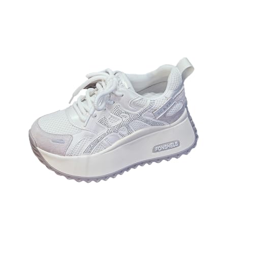 100junzidao Leichte Luxus-Plateausneaker für Damen mit Strasssteinen Modische klobige Trainingsschuhe aus atmungsaktivem Mesh für den Alltag Silber 36 von 100junzidao