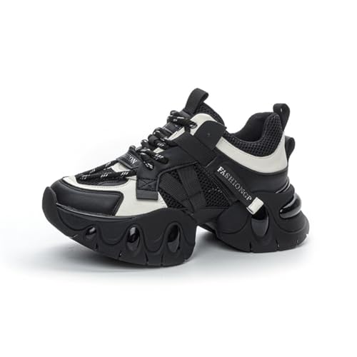 100junzidao Luftkissen-Laufschuhe für Damen Modische Sneakers zur Erhöhung der Körpergröße Mesh-Atmungsaktive Daddy-Schuhe mit schrägem Absatz Lässiges Tanztraining Schwarz 36 von 100junzidao