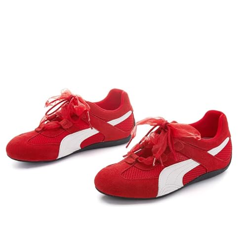 100junzidao Plateau Sneaker mit Dicker Sohle für Damen mit Schleifenverzierung atmungsaktives Mesh lässige Ballett Laufschuhe leichte Bequeme Tennis Laufschuhe Rot 39 von 100junzidao