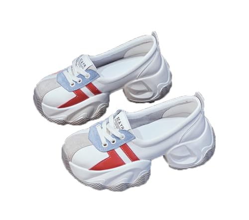 100junzidao PlateauSneaker für Damen mit klobiger Sohle Flache Tasche hundert Meter höhenverstärkend Trainingsschuhe aus Leder und PU bequem rutschfest Alltagsschuhe Blau 35 von 100junzidao