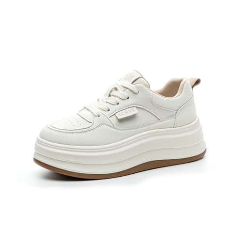 100junzidao Plateauschuhe für Damen 6 cm Absatzhöhe Schlank machende Bequeme Freizeitschuhe Modische Trendige atmungsaktive Wanderschuhe Weiß 38 von 100junzidao
