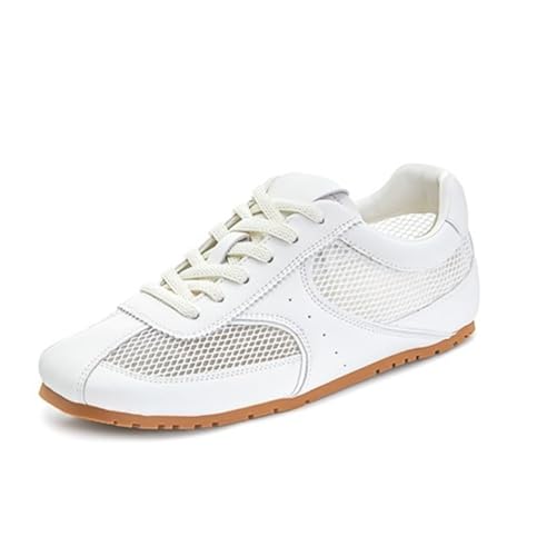 100junzidao Plateauschuhe für Damen Atmungsaktives Mesh Material Dicke Sohle Leder Schnürschuhe Laufschuhe Bequeme Flache Klassische Ballett und Tennisschuhe von 100junzidao