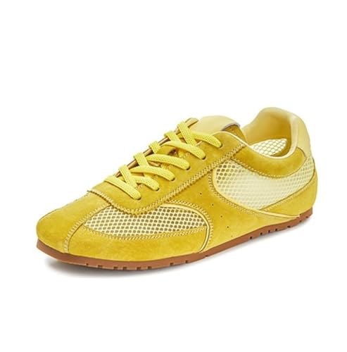 100junzidao Plateauschuhe für Damen Atmungsaktives Mesh Material Dicke Sohle Leder Schnürschuhe Laufschuhe Bequeme Flache Klassische Ballett und Tennisschuhe von 100junzidao