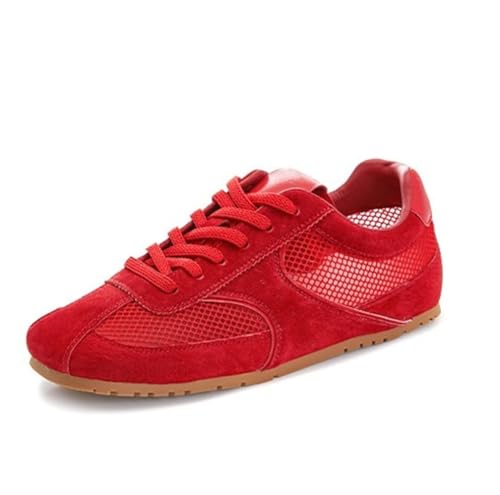 100junzidao Plateauschuhe für Damen Atmungsaktives Mesh Material Dicke Sohle Leder Schnürschuhe Laufschuhe Bequeme Flache Klassische Ballett und Tennisschuhe von 100junzidao