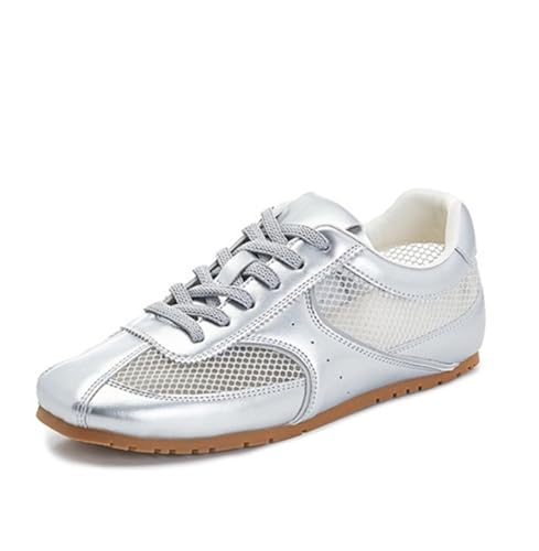 100junzidao Plateauschuhe für Damen Atmungsaktives Mesh Material Dicke Sohle Leder Schnürschuhe Laufschuhe Bequeme Flache Klassische Ballett und Tennisschuhe von 100junzidao