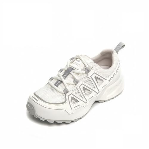 100junzidao Plateauschuhe für Damen leichte Freizeitschuhe aus Mesh atmungsaktiv mit Dicker Sohle Tennis Lauf und Wanderschuhe mit Schnürung Bequeme Mode Dad Schuhe Beige 35 von 100junzidao