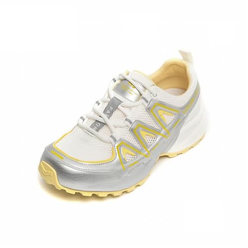 100junzidao Plateauschuhe für Damen leichte Freizeitschuhe aus Mesh atmungsaktiv mit Dicker Sohle Tennis Lauf und Wanderschuhe mit Schnürung Bequeme Mode Dad Schuhe Gelb 38 von 100junzidao