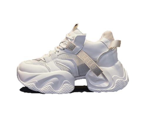 100junzidao Plateauschuhe für Damen mit 8 cm Absatz atmungsaktives Mesh leicht bequem modische Freizeitsportschuhe Weiß 36 von 100junzidao