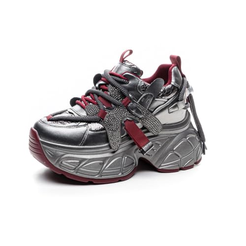 100junzidao Plateauschuhe für Damen mit 9,5 cm Absatz bequem modisch Freizeitschuhe leichte Wanderschuhe für zierliche Mädchen Silber 35 von 100junzidao