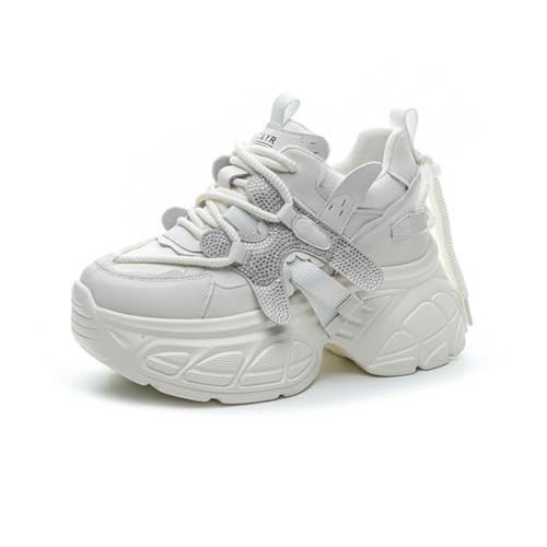 100junzidao Plateauschuhe für Damen mit 9,5 cm Absatz bequem modisch Freizeitschuhe leichte Wanderschuhe für zierliche Mädchen Weiß 38 von 100junzidao