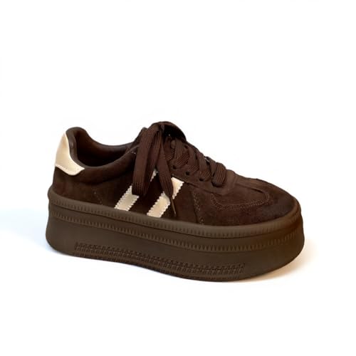 100junzidao Sneaker für Damen mit Dicker Sohle Retro-Freizeitschuhe mit Farbblock-Design Modische Schuhe mit Wildleder-Einsätzen Bequeme, höhenverstellbare Schuhe Weiß 37 von 100junzidao