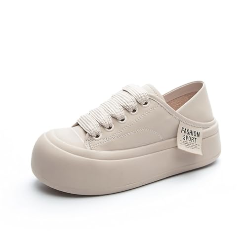 100junzidao Sneakers mit runder Spitze für Damen Lässig Plattform Sneakers Kleine Menschen Höhenvergrößerung Dünn Peplum Modeschuhe Outdoor Walking Fitnessstudio Laufen Beige 39 von 100junzidao