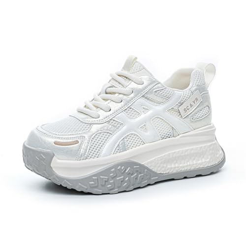 100junzidao Sommer-Plateauschuhe für Damen 8 cm Absatzhöhe Atmungsaktives Mesh Cut-Out-Design Leichte Bequeme Wanderschuhe Grau 37 von 100junzidao