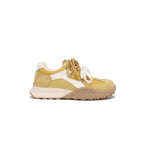 100junzidao Trainings-Laufschuhe für Damen mit 6 cm hoher Innensohle Doppelte Schnürsenkel Dicke Sohle Freizeitschuhe Bequem Atmungsaktiv Frühling/Herbst Gelb 39 von 100junzidao