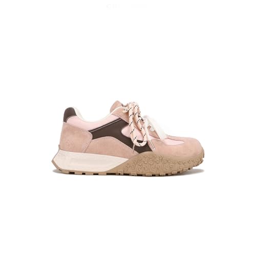 100junzidao Trainings-Laufschuhe für Damen mit 6 cm hoher Innensohle Doppelte Schnürsenkel Dicke Sohle Freizeitschuhe Bequem Atmungsaktiv Frühling/Herbst Rot 35 von 100junzidao