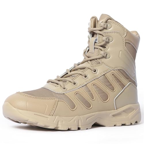 100junzidao Ultraleichte wasserdichte Trekking-Wanderschuhe Damen High-Top Militär-Taktik-Walking-Schuhe Herren Camping Klettern Bergschuhe Beige 42 von 100junzidao